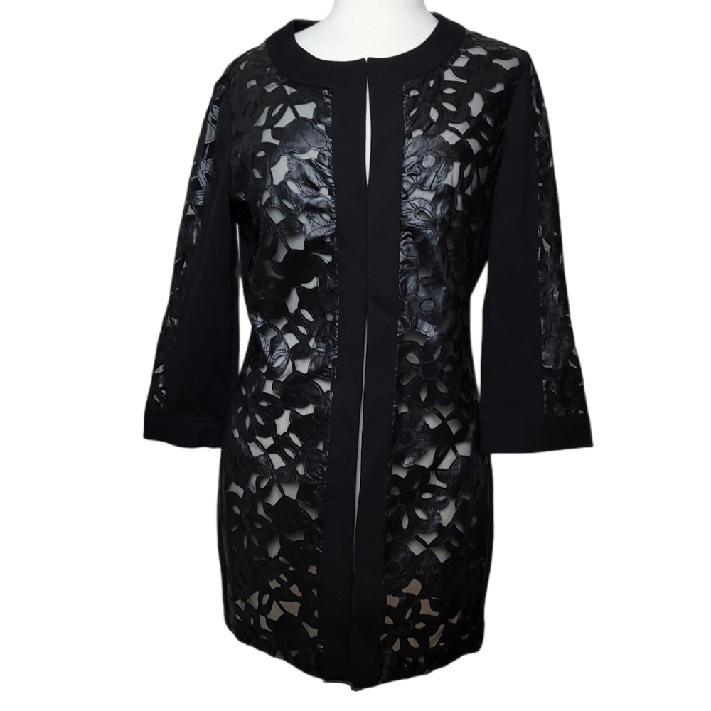 CLEO Coat Long Dressy Sheer Mesh Floral Cutout Size S